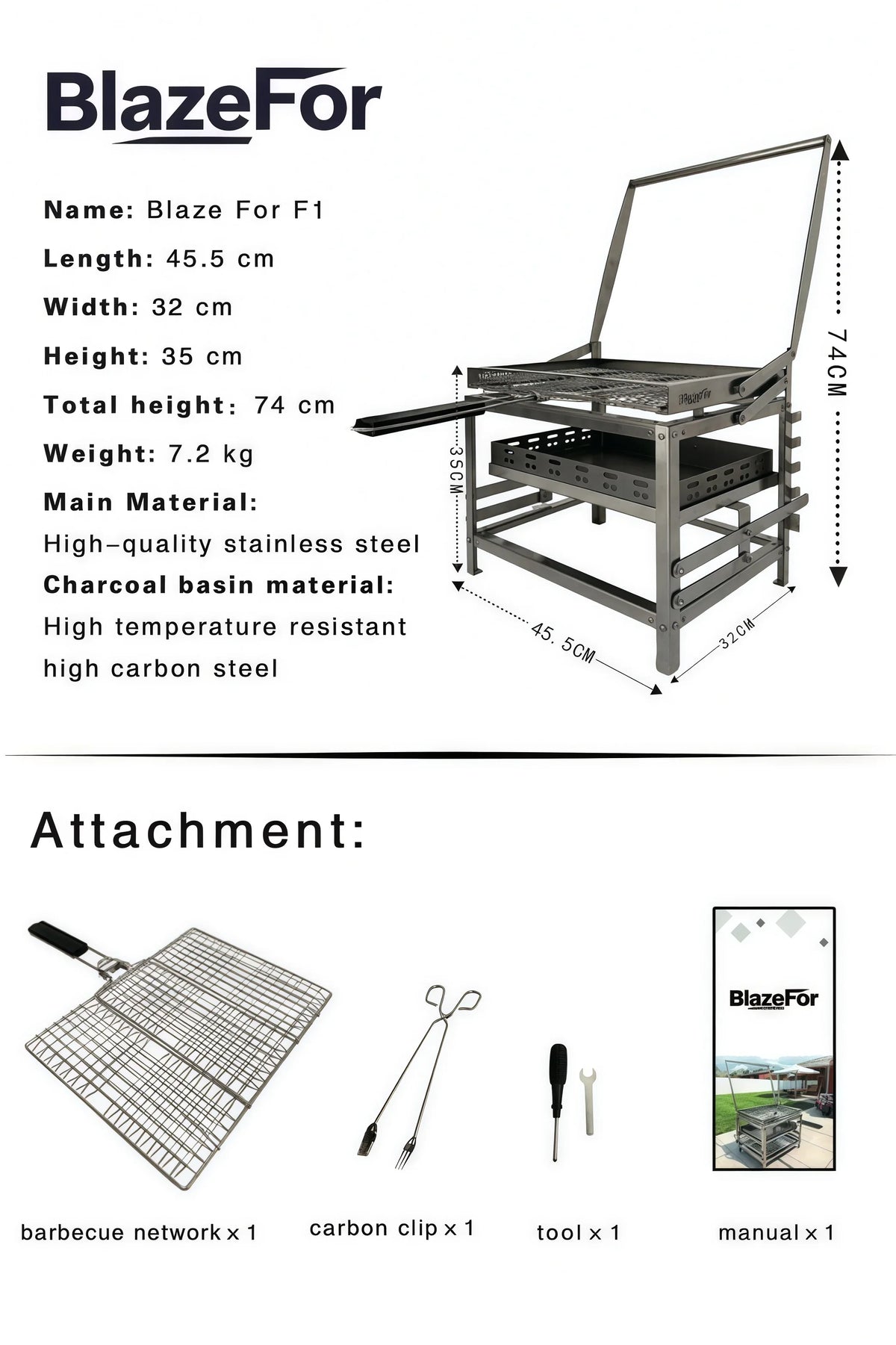 Blaze For F1 Premium Adjustable Charcoal Rotating Grill