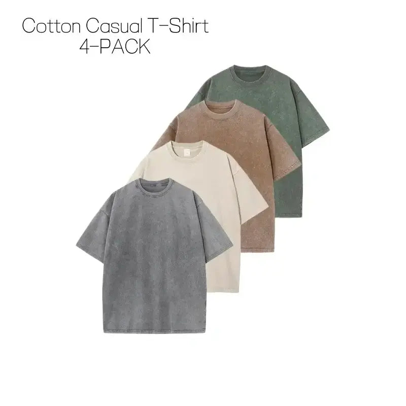Distressed Washed Cotton 4-Pack Tees – Oversized Unisex Short Sleeve