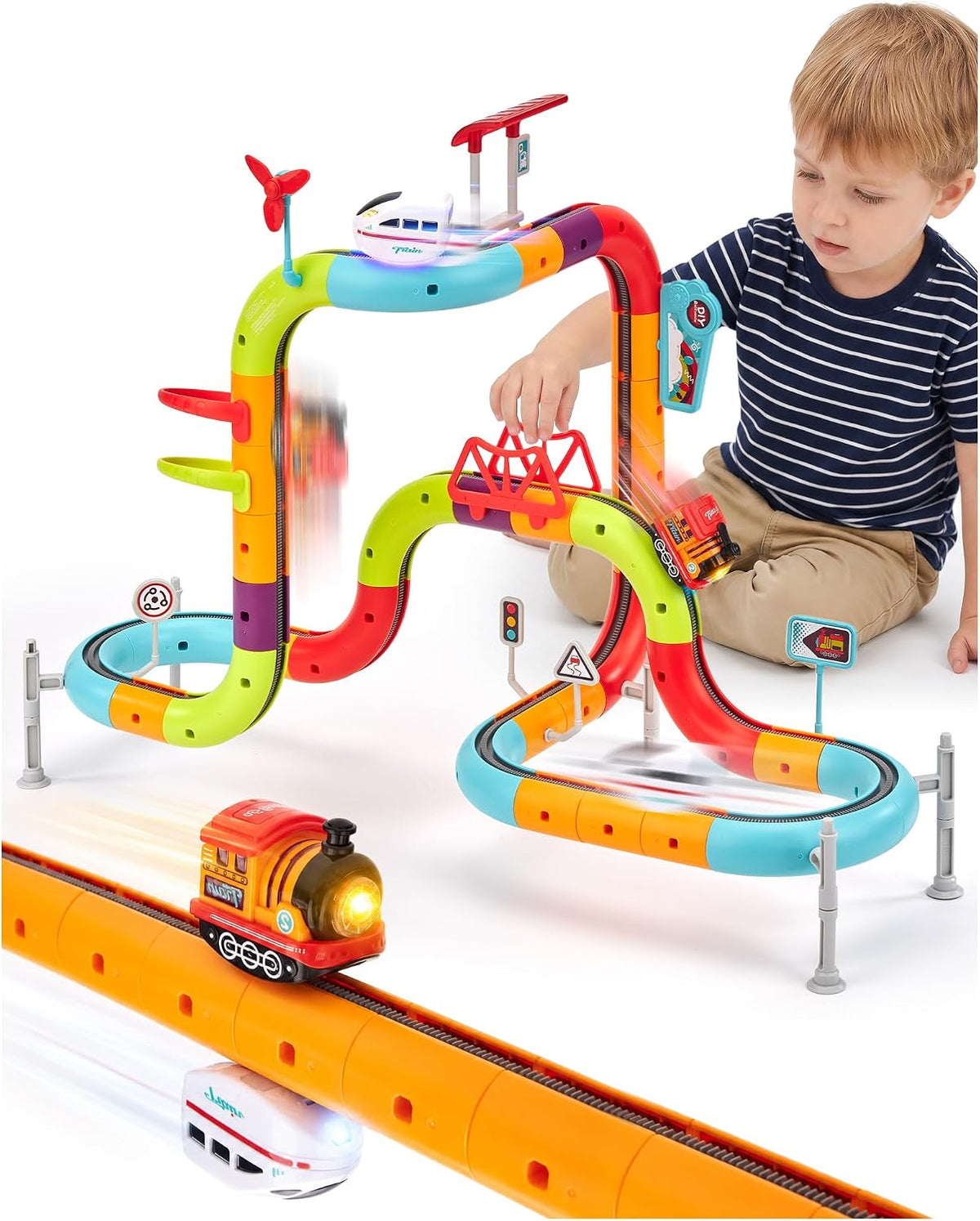 Hahaland 64-Piece Electric Train Set for Kids