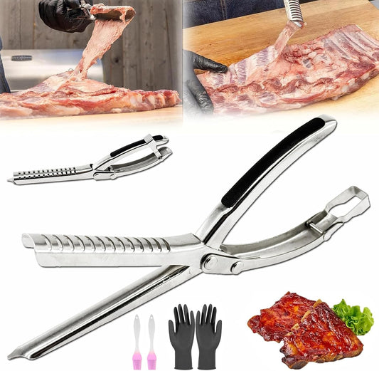 Rib Membrane Removal Tool Set – Stainless Steel BBQ Rib Prep Tool with Arc Clamp