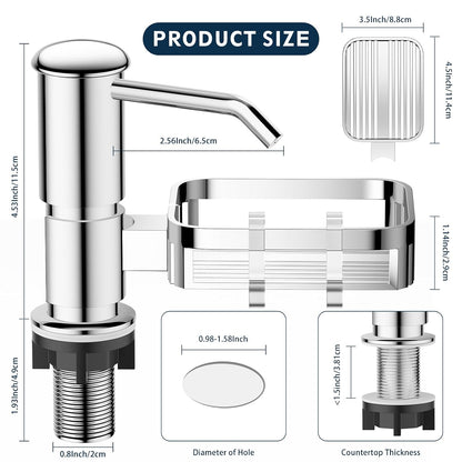 Mecyfaty Under Counter Soap Dispenser with 39" Extension Tube & Sponge Holder – Brushed Nickel