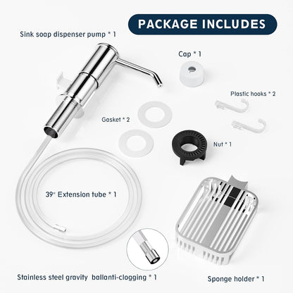 Mecyfaty Under Counter Soap Dispenser with 39" Extension Tube & Sponge Holder – Brushed Nickel