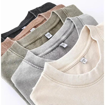 Distressed Washed Cotton 4-Pack Tees – Oversized Unisex Short Sleeve