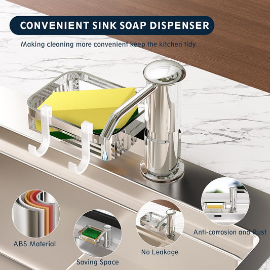 Mecyfaty Under Counter Soap Dispenser with 39" Extension Tube & Sponge Holder – Brushed Nickel
