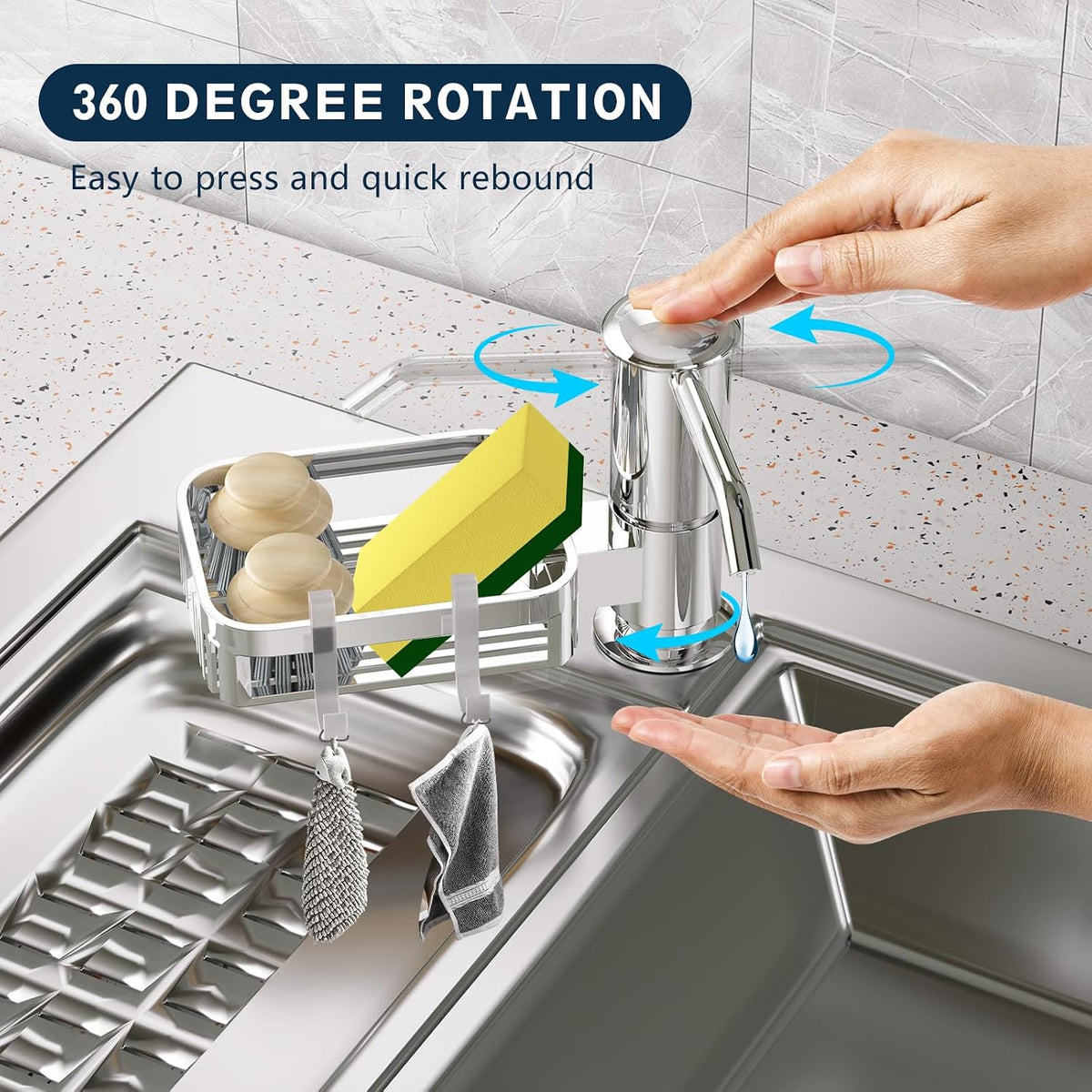 Mecyfaty Under Counter Soap Dispenser with 39" Extension Tube & Sponge Holder – Brushed Nickel