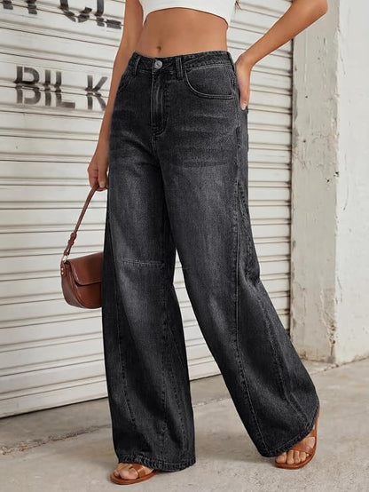 Trendy Queen Women's High Waisted Wide Leg Jeans – Barrel Baggy Pants