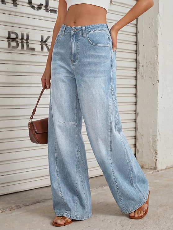 Trendy Queen Women's High Waisted Wide Leg Jeans – Barrel Baggy Pants