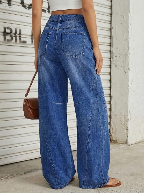Trendy Queen Women's High Waisted Wide Leg Jeans – Barrel Baggy Pants