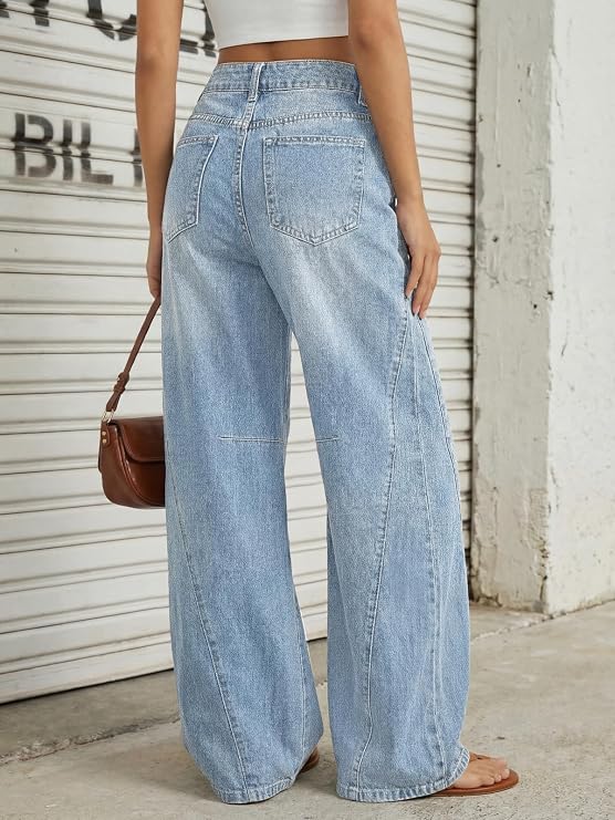 Trendy Queen Women's High Waisted Wide Leg Jeans – Barrel Baggy Pants