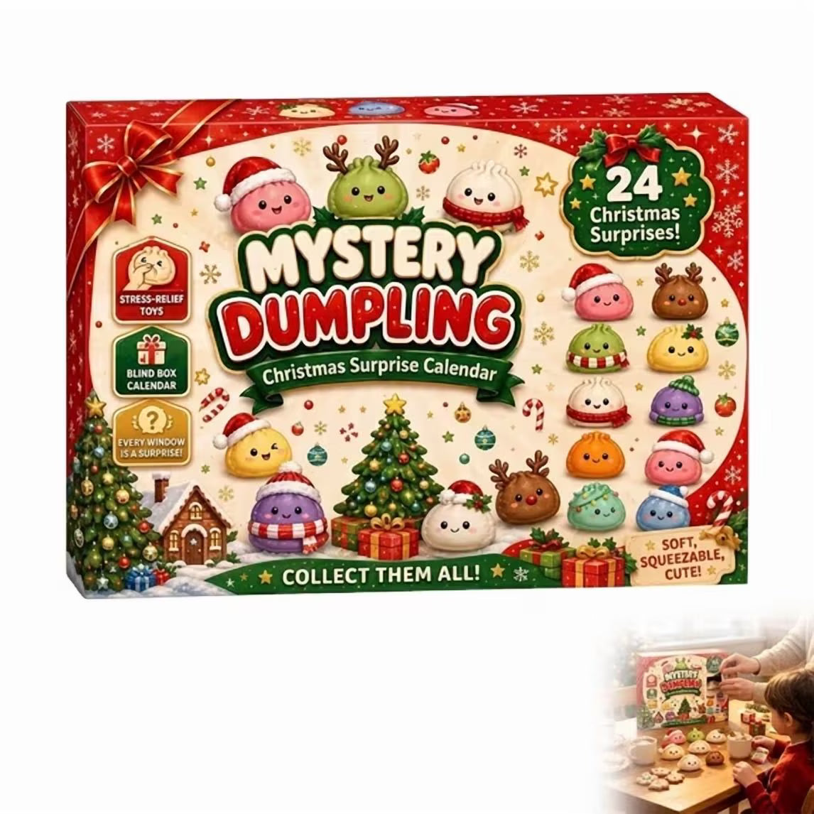 Christmas Advent Calendar 2026 – 24 Days Surprise Dumpling Squishy Toys