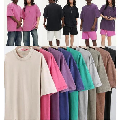 Distressed Washed Cotton 4-Pack Tees – Oversized Unisex Short Sleeve