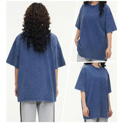 Distressed Washed Cotton 4-Pack Tees – Oversized Unisex Short Sleeve