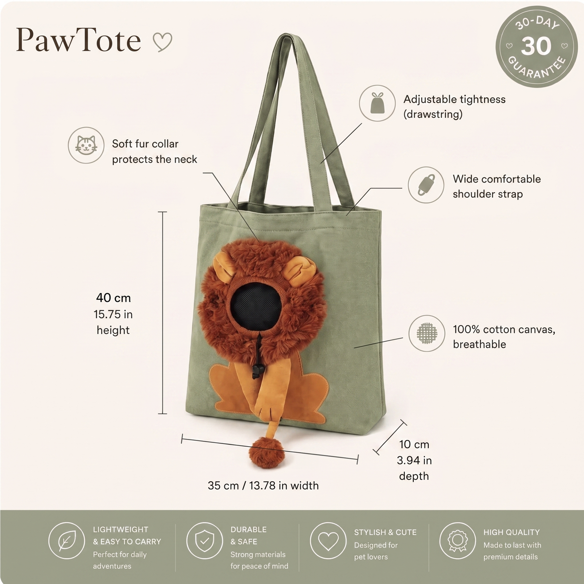 PawTote™ Lion Shoulder Bag – Cute Animal Tote Bag